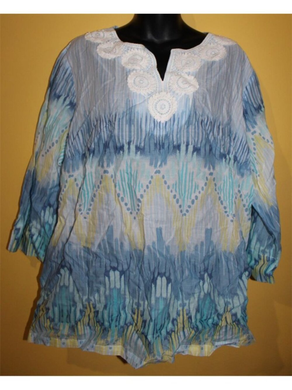 Alfred Dunner Woman 18W Lightweight Semi Sheer Airy Blouse 3/4 Slvs 2x Crochet